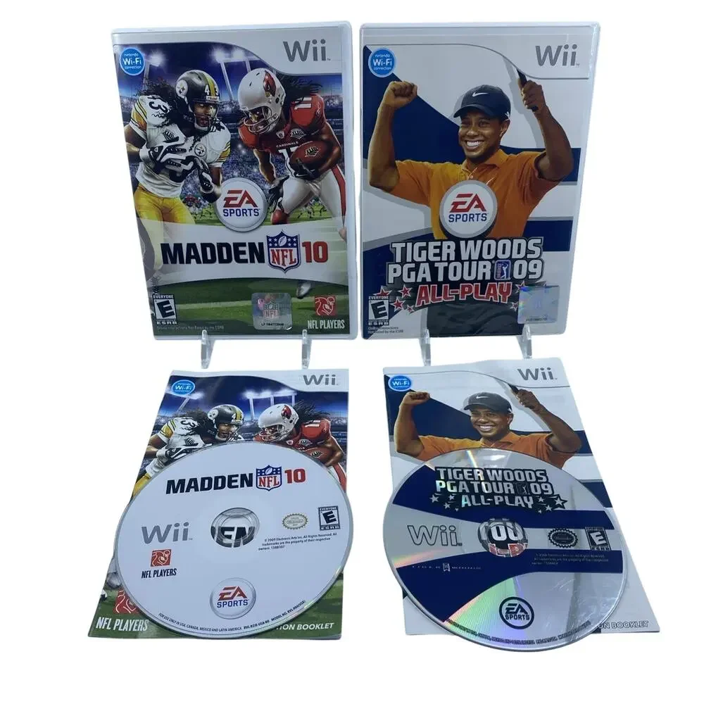 Nintendo Wii Sports 2 Game Lot Tiger Woods PGA Tour 09 Madden NFL 10 CIB Tested